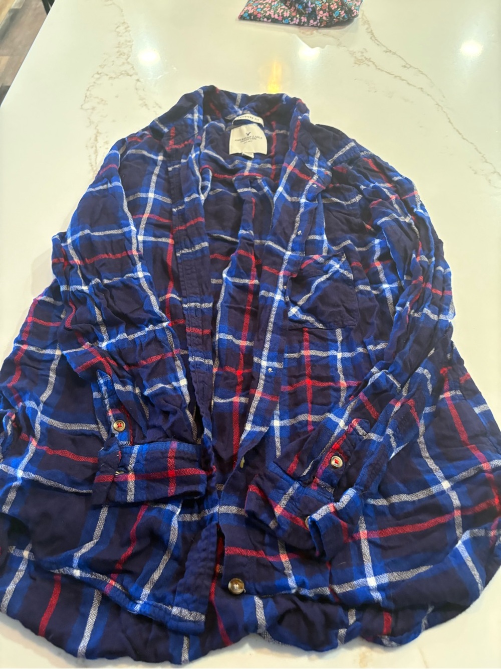 American Eagle Outfitters Blue Plaid Button-Down Shirt